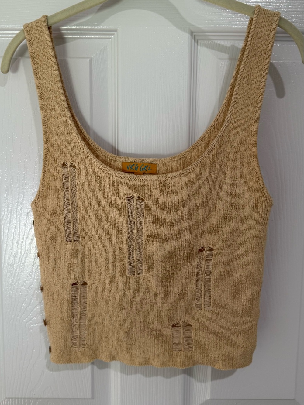 VKG GRL Distressed Knit Tank Top in Tan